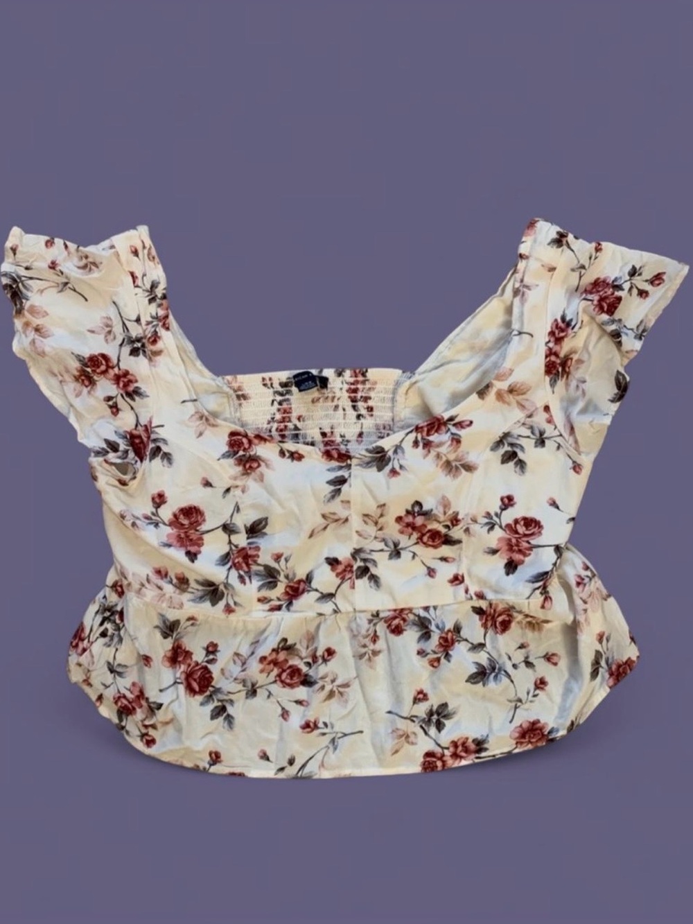 American Eagle Outfitters Cream Floral Ruffle Crop Top
